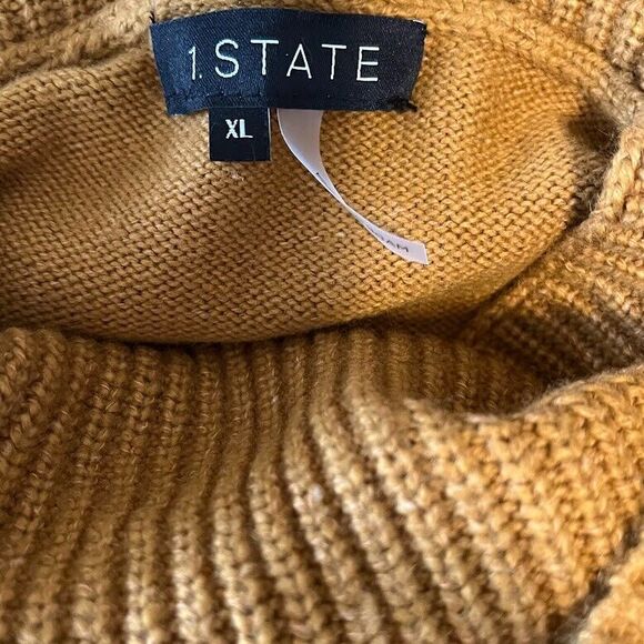 NWT 1.State Sweater XL Caramel Turtleneck Cutout Shoulder Bohochic Casual Cozy* - Picture 4 of 7
